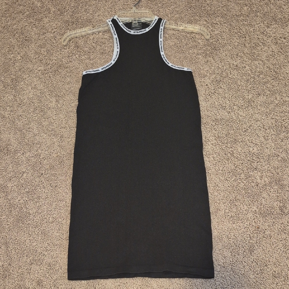 Iets Frans Bodycon Dress Logo Tape Accents Racerback Mini Sporty Black M NWOT